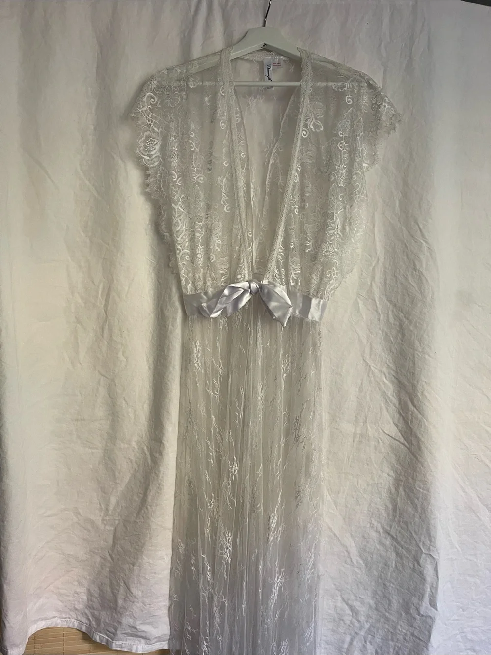 Dreamgirl Vintage Sheer Long Lace Robe Coquette Angelic Bridal Whimsical Size S